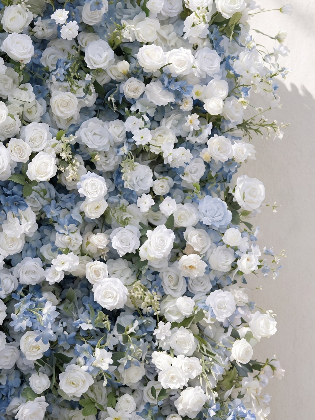 Cerulean：2026 Luxury 5D White & Blue Floral Wall with Greenery Roll-Up Backdrop for Whimsical Bridal Showers