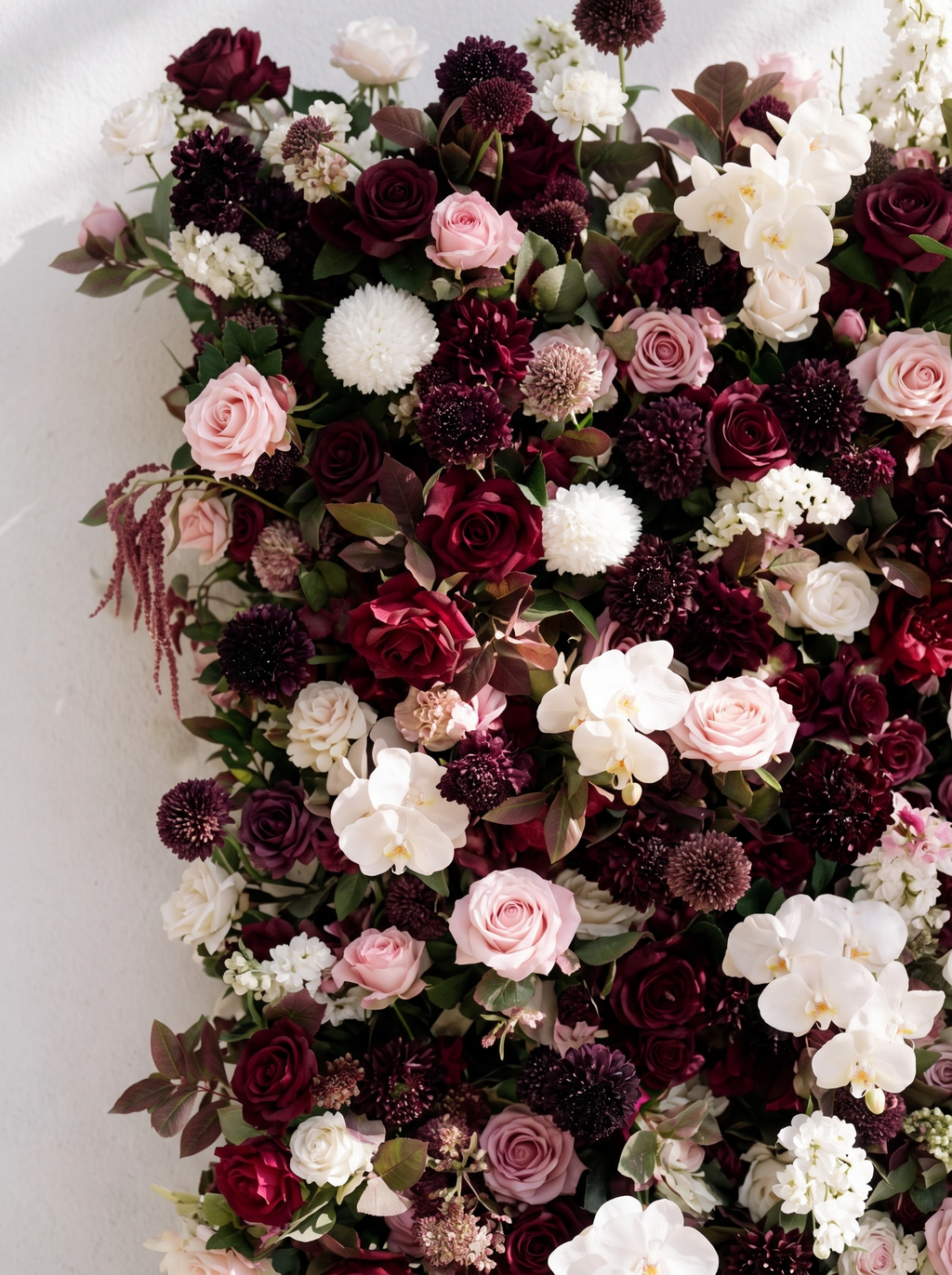 Garnet ：2026 Luxury 5D Berry & Burgundy Floral Wall with Greenery Roll-Up Backdrop for Rustic Garden Weddings