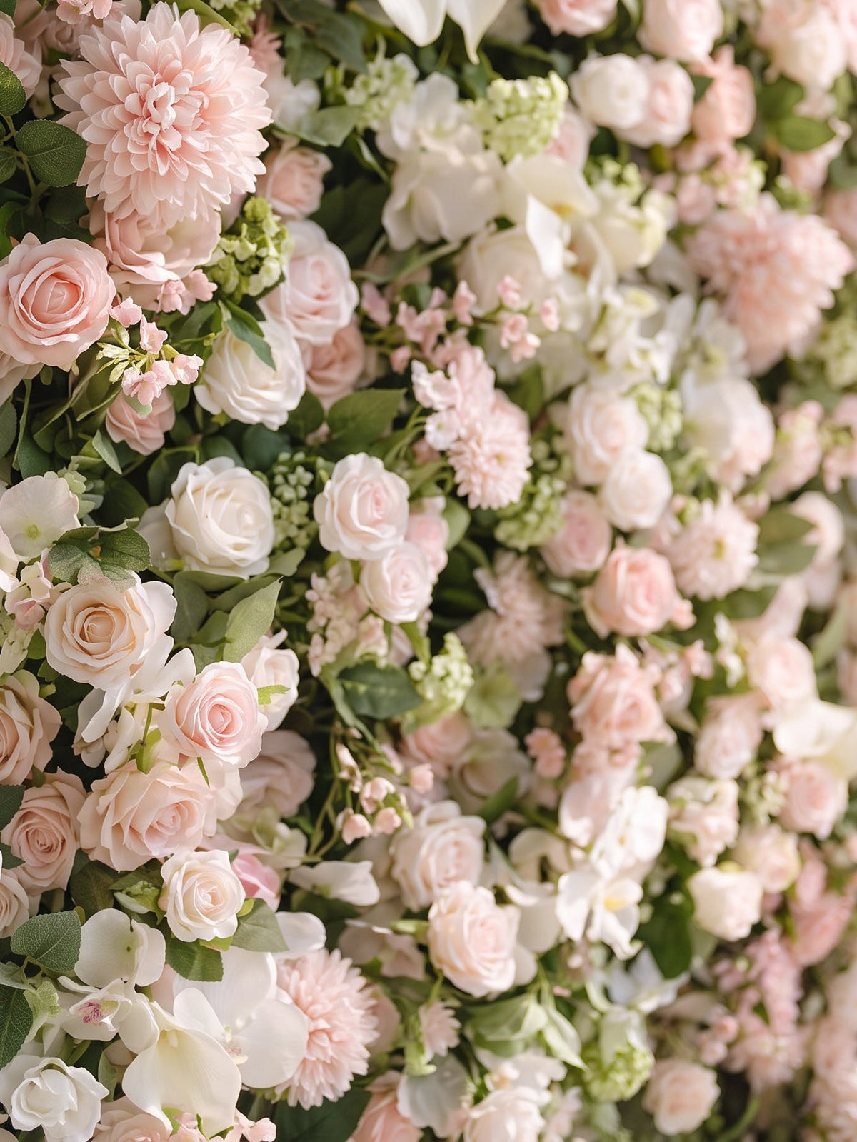 Cashmere：2026 Luxury 5D White & Pink Floral Wall with Greenery Roll-Up Backdrop for Rustic Garden Weddings