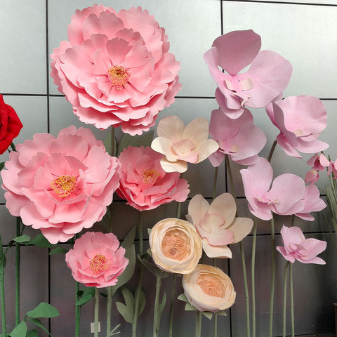 2027 Trending Giant Pink and Champagne EVA Flower Set Handmade Faux Peony Ranunculus Phalaenopsis Floral Decoration for Wedding - Free Shipping