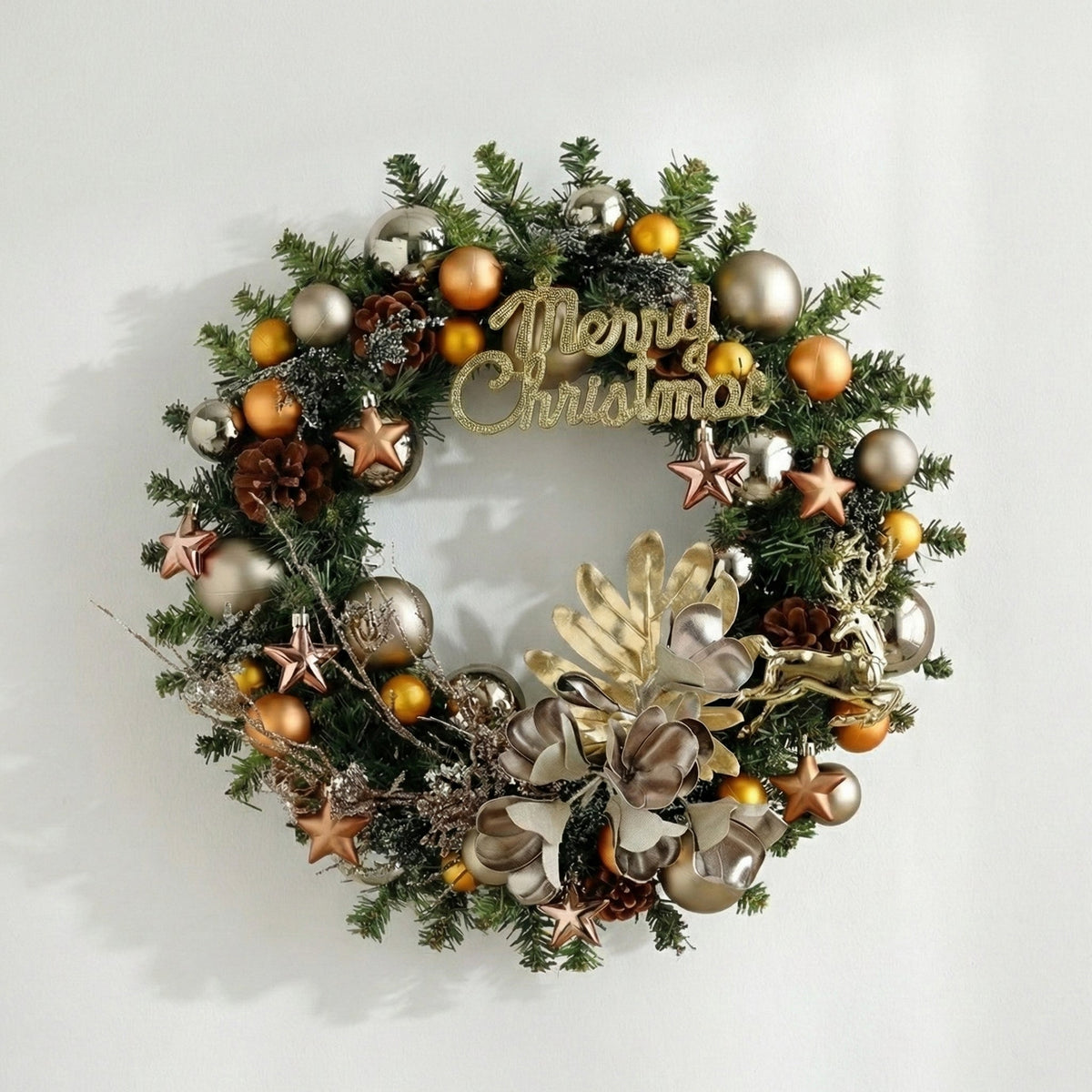 19 Inches Elegant Gold Christmas Wreath with Metallic Ornaments and Floral Accents