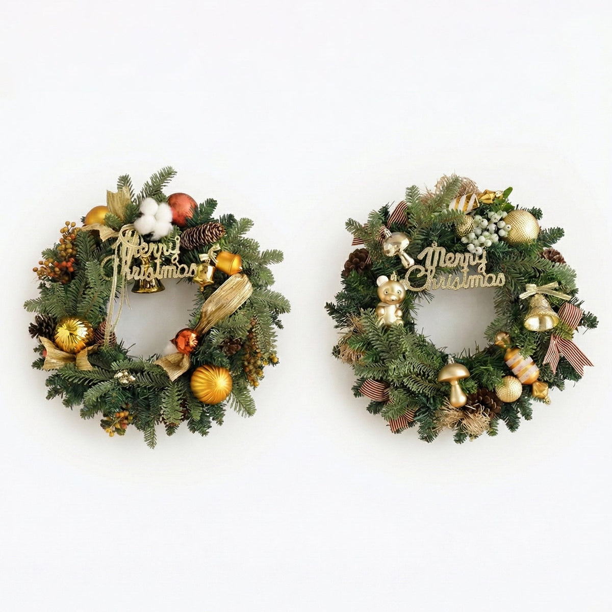 17 Inches Minimal Rustic Christmas Wreath with Natural Greenery and Warm Tones