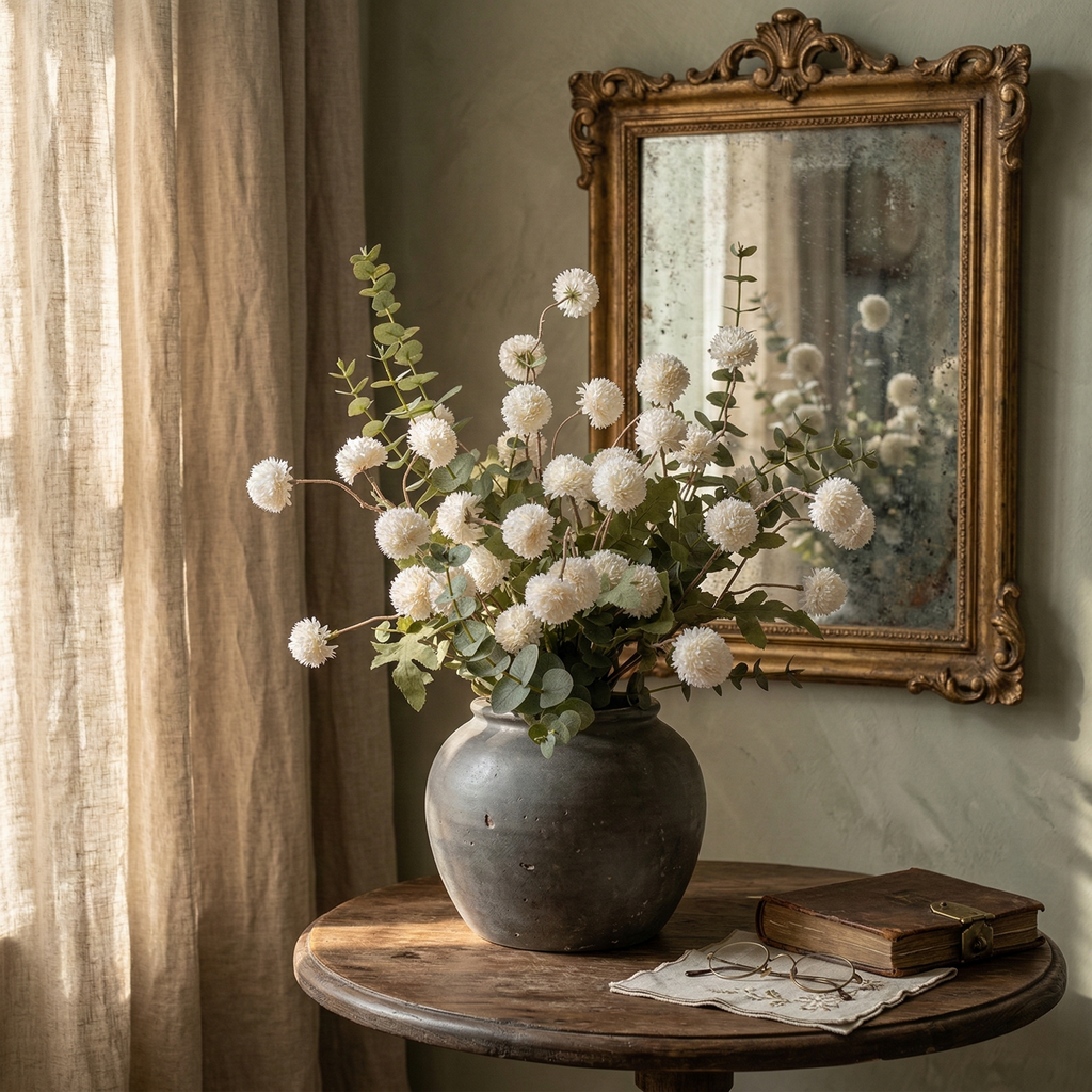 Potfloral Artificial Kiku Flowers for-Spring Faux Floral for Home Decor Table Centerpieces(Ivory)