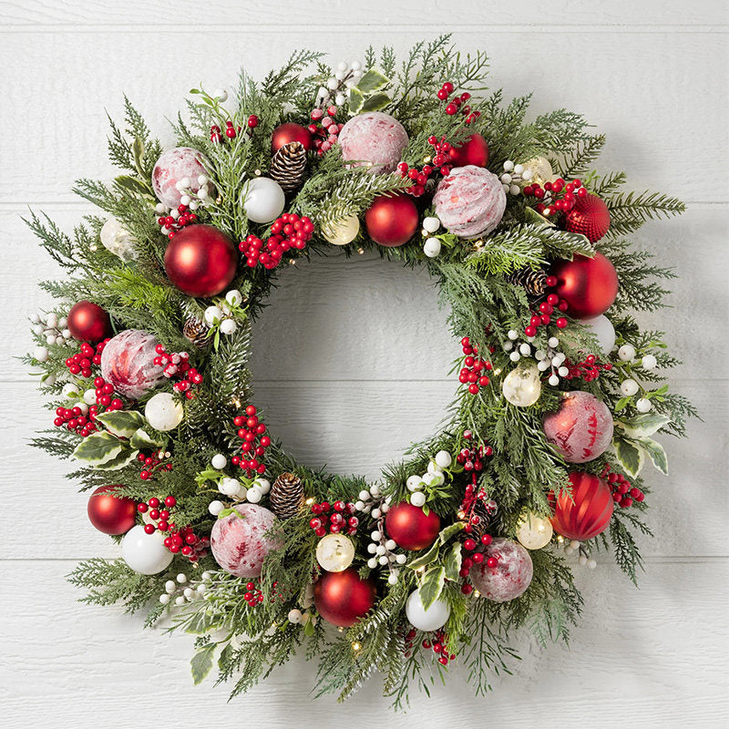 Minimalist Pre-Lit Evergreen Wreath for Front Door Decor