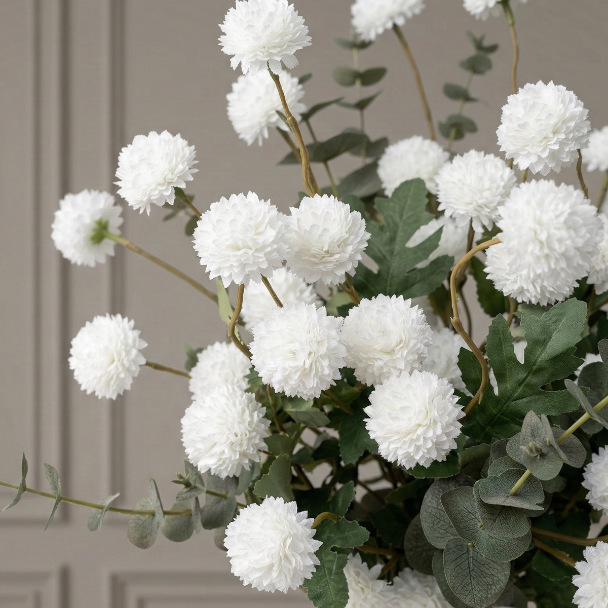 Potfloral Artificial Kiku Flowers for-Spring Faux Floral for Home Decor Table Centerpieces(White)