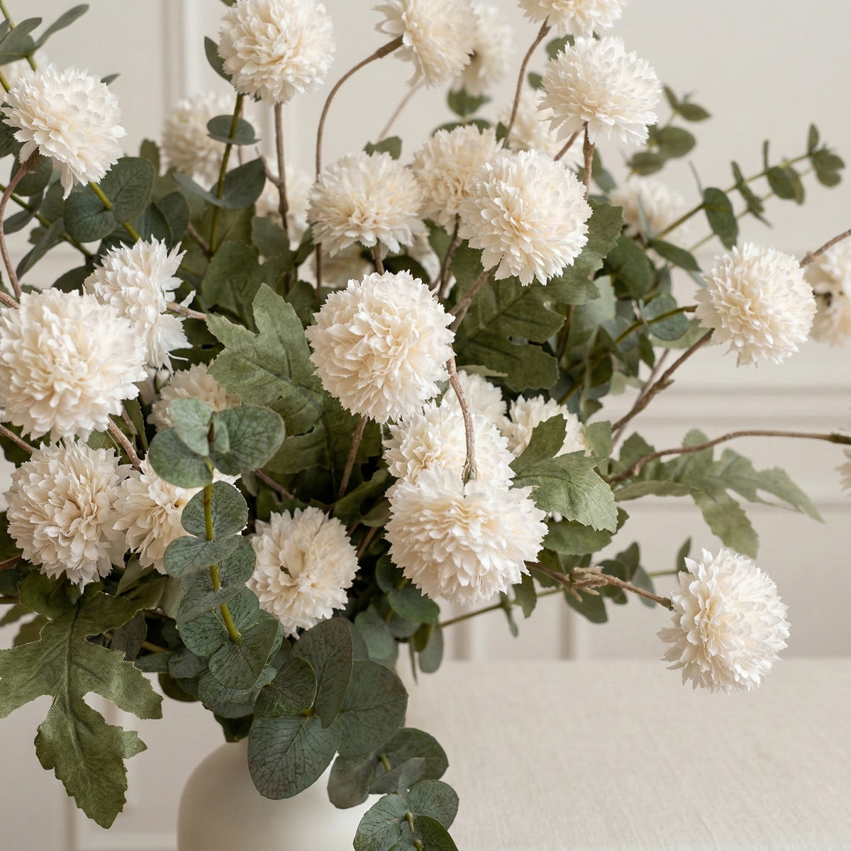 Potfloral Artificial Kiku Flowers for-Spring Faux Floral for Home Decor Table Centerpieces(Ivory)