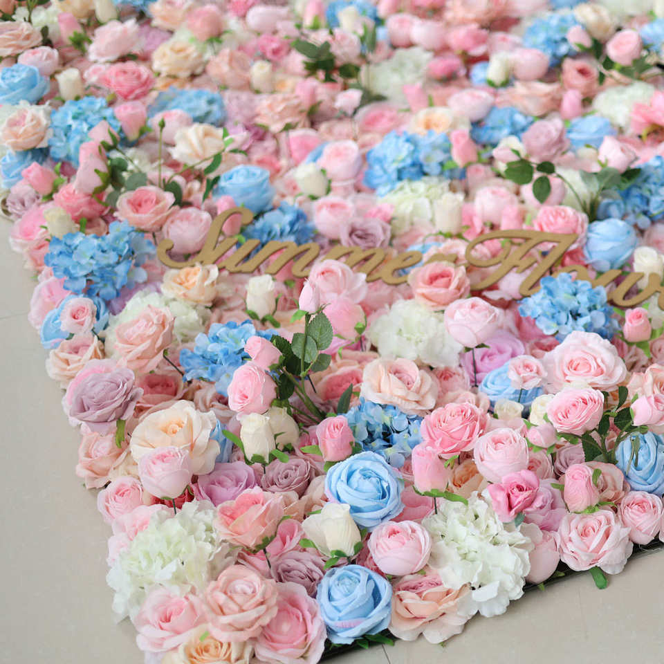 Roll up 3D 5D Rose Flowerwall Background Panel Artificial Silk Flower Wall for Wedding Shop Decor Free Shipping