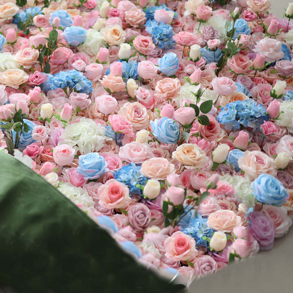 Roll up 3D 5D Rose Flowerwall Background Panel Artificial Silk Flower Wall for Wedding Shop Decor Free Shipping