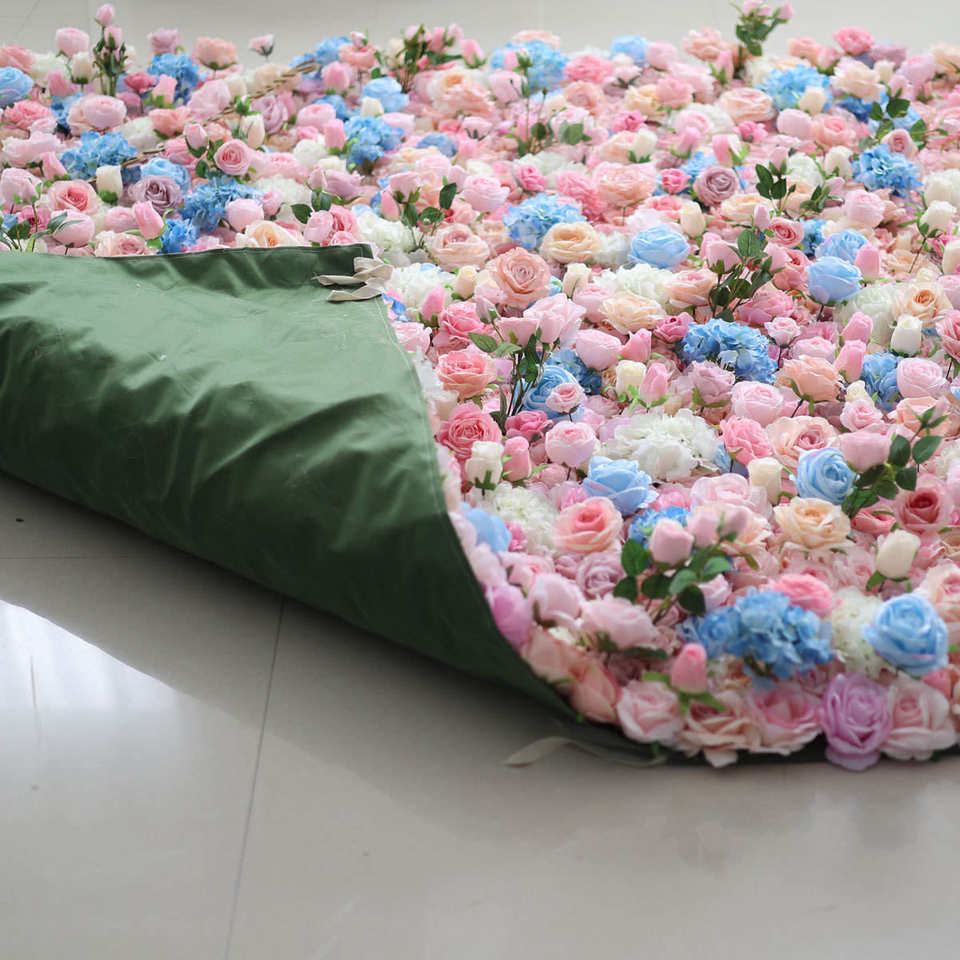 Roll up 3D 5D Rose Flowerwall Background Panel Artificial Silk Flower Wall for Wedding Shop Decor Free Shipping