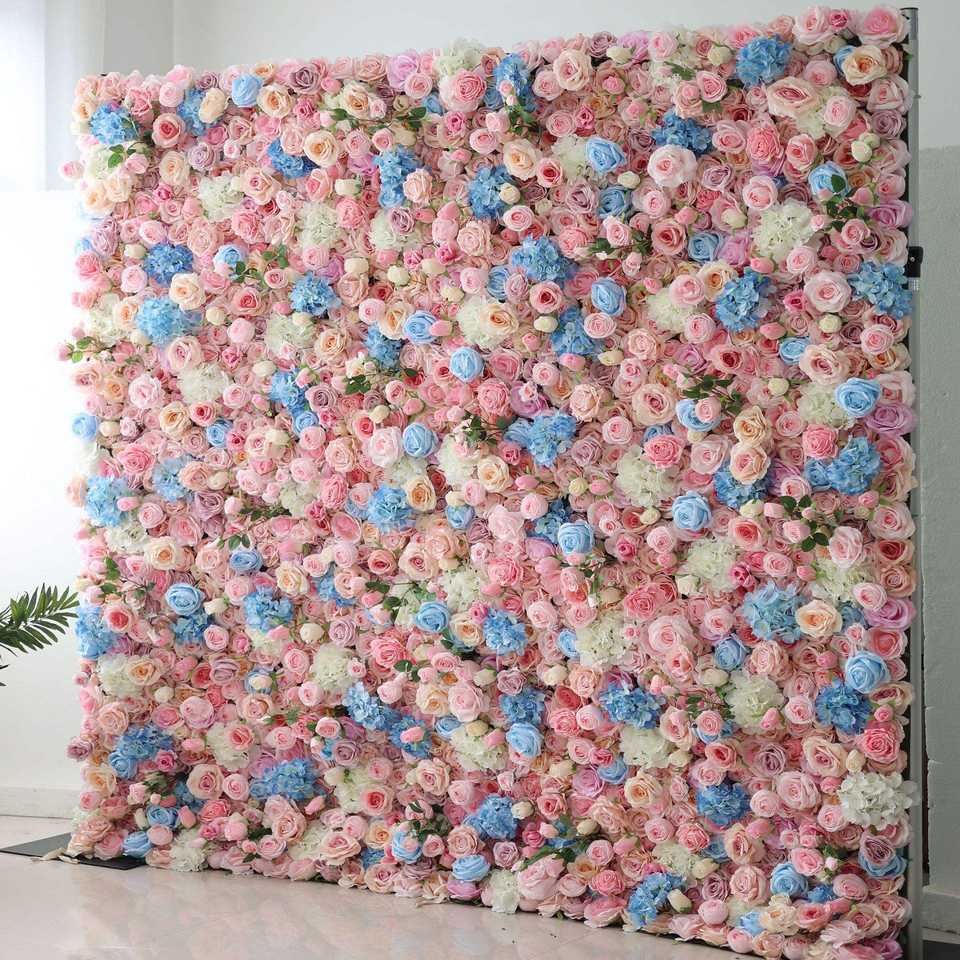 Roll up 3D 5D Rose Flowerwall Background Panel Artificial Silk Flower Wall for Wedding Shop Decor Free Shipping
