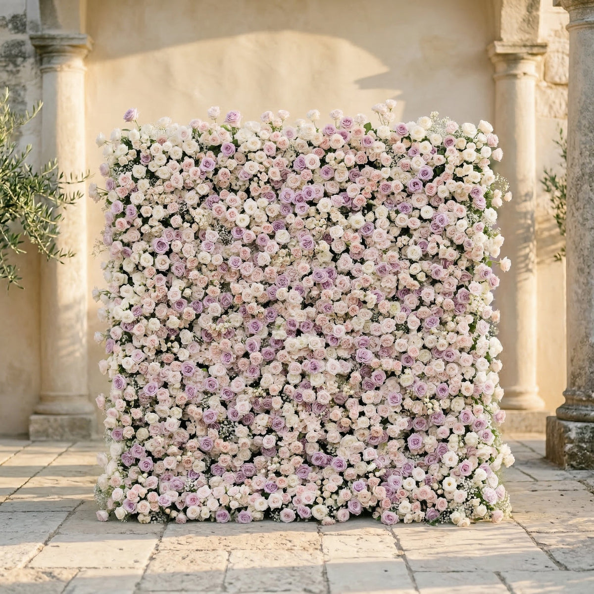 Alirae: 5D Sweet Lilac & Cream Silk Rose Flower Wall Roll-Up Fabric Backdrop for Elegant Anniversary & Event Decor