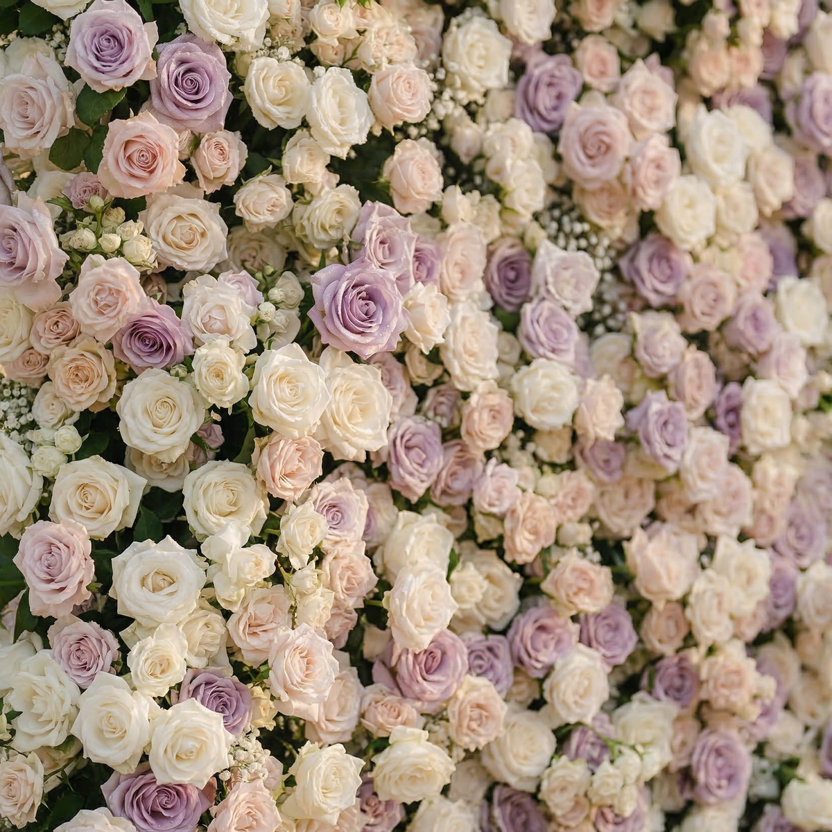 Alirae: 5D Sweet Lilac & Cream Silk Rose Flower Wall Roll-Up Fabric Backdrop for Elegant Anniversary & Event Decor