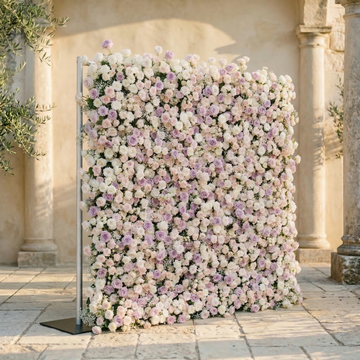 Alirae: 5D Sweet Lilac & Cream Silk Rose Flower Wall Roll-Up Fabric Backdrop for Elegant Anniversary & Event Decor
