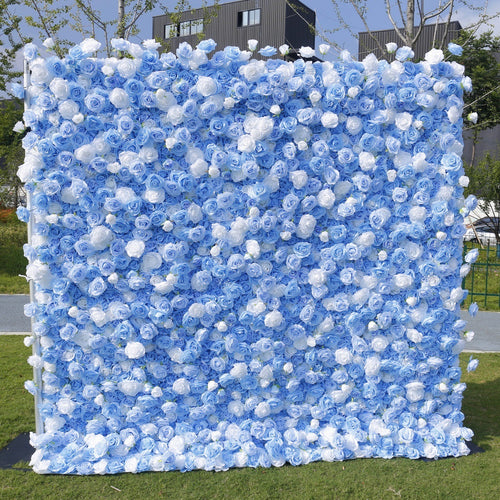 Artificial Flower Wall Panel Light Blue and White Rose Flower Backdrop Faux Rose Floral Wall Wedding Party Event Decoration Free Shipping