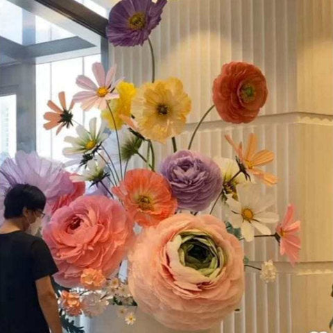 Artificial Giant Flowers Free-standing Set Wedding Party Event Stage Poppy Lotus Decorations Handmade Organza Paper Material - Free Shipping