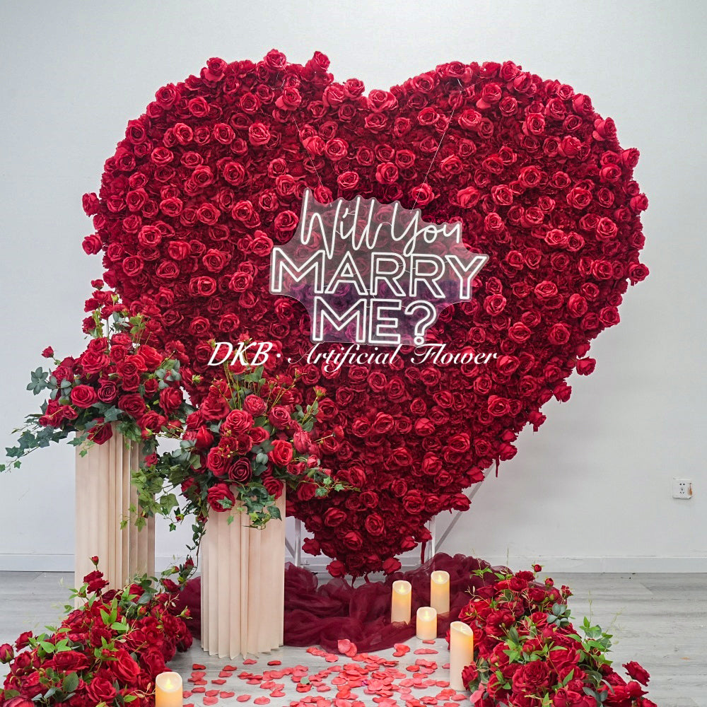 Artificial Silk Roll up Flower Wall Decorations Red Rose Heart Wall Flowers Backdrop for Marriage Proposal Planning Supplier Free Shipping