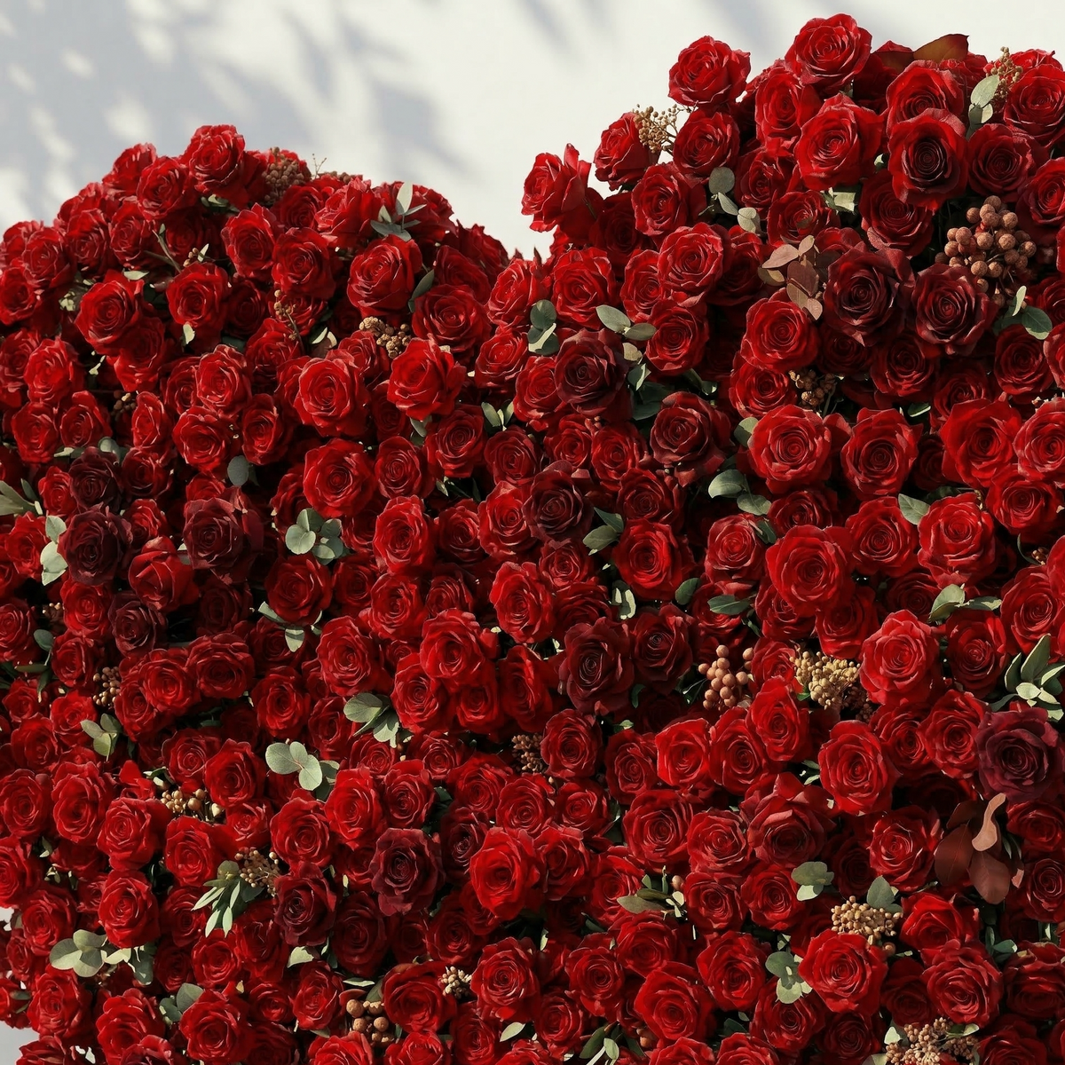 Auralis: 3D Romantic Crimson Heart-Shaped Artificial Floral Backdrop for Wedding & Valentine's Day Decor