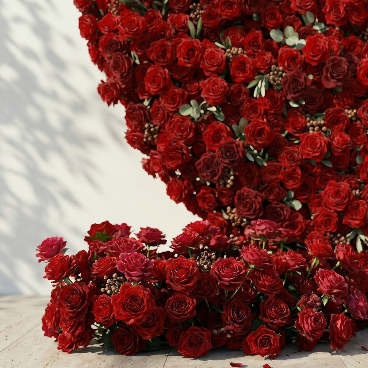 Auralis: 3D Romantic Crimson Heart-Shaped Artificial Floral Backdrop for Wedding & Valentine's Day Decor