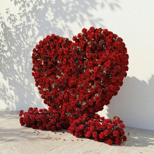 Auralis: 3D Romantic Crimson Heart-Shaped Artificial Floral Backdrop for Wedding & Valentine's Day Decor
