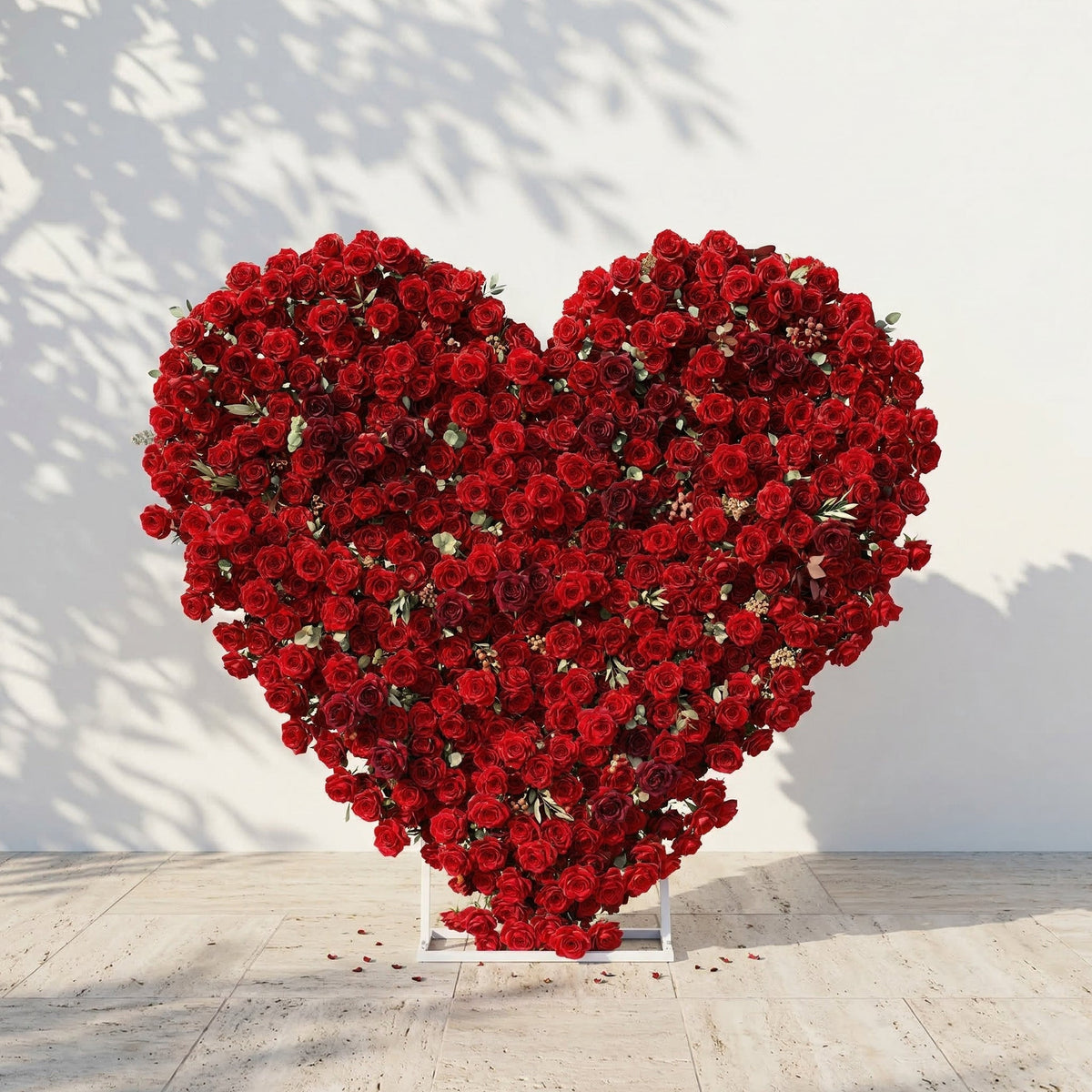 Auralis: 3D Romantic Crimson Heart-Shaped Artificial Floral Backdrop for Wedding & Valentine's Day Decor