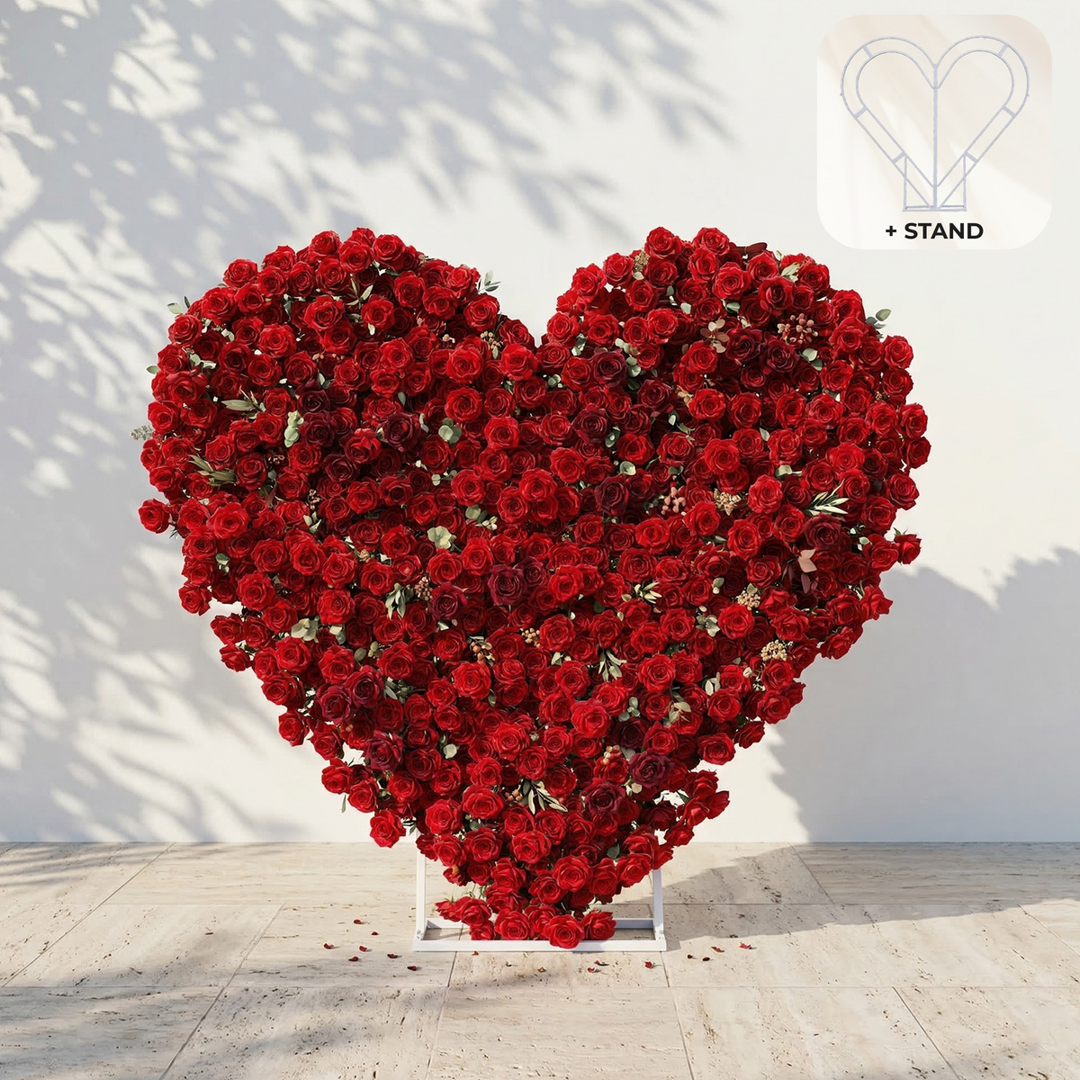 Auralis: 3D Romantic Crimson Heart-Shaped Artificial Floral Backdrop for Wedding & Valentine's Day Decor