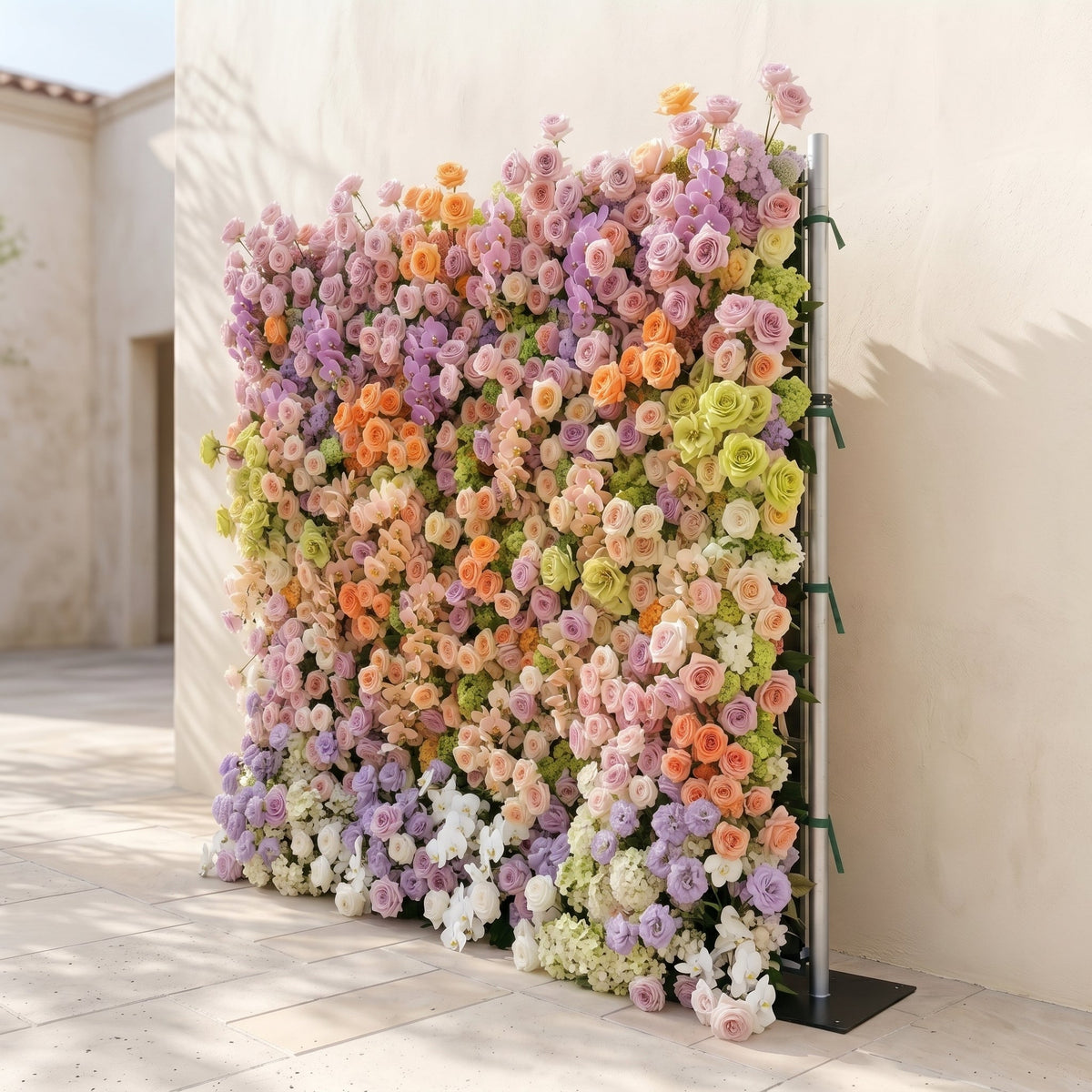 Camilvella: Premium 5D Pastel Rainbow Silk Flower Wall with Cascading Orchids & Hydrangeas for Modern Dreamy Parties