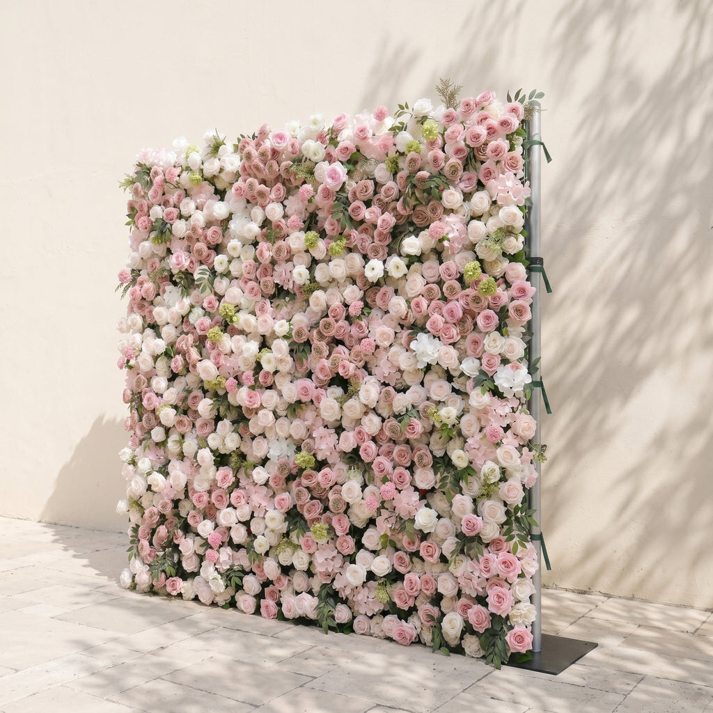 Aurorae: Luxury 4D Pink & White Rose & Orchid Silk Floral Wall with Lush Greenery Backdrop for Garden Weddings