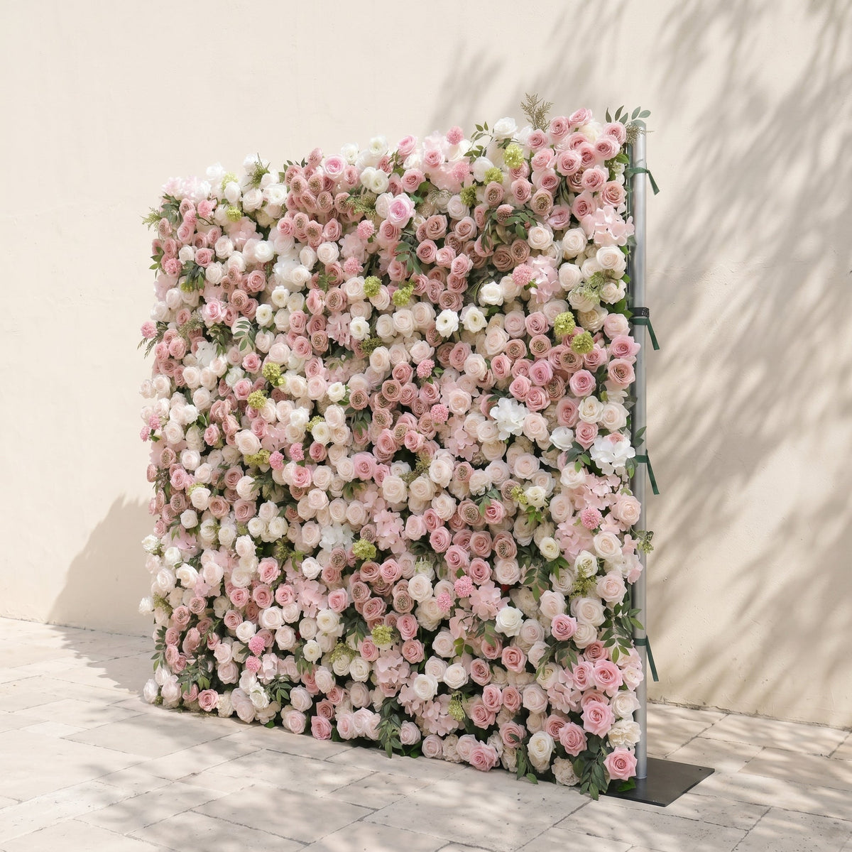 Aurorae: Luxury 4D Pink & White Rose & Orchid Silk Floral Wall with Lush Greenery Backdrop for Garden Weddings