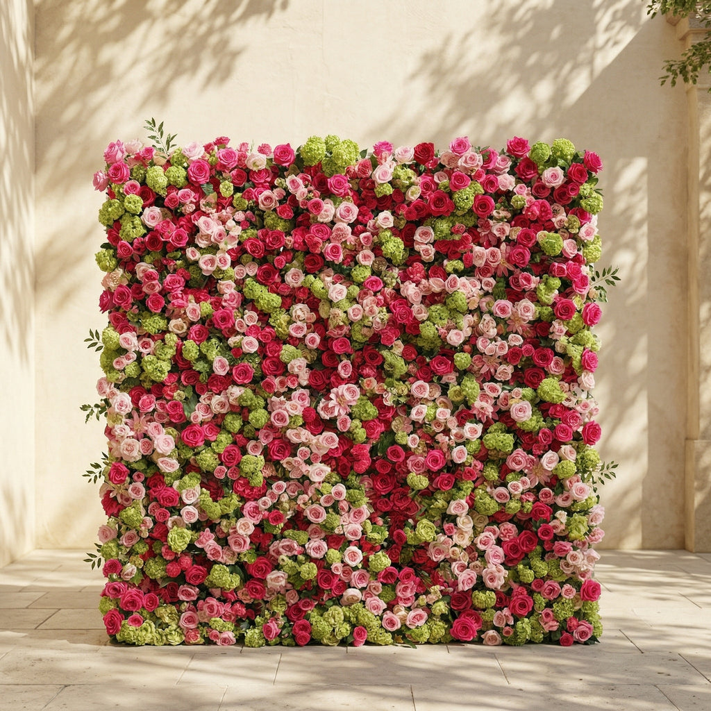 Auryne: Luxury 5D Hot Pink & Green Silk Floral Wall Roll-Up Fabric Backdrop for Vibrant Summer Parties & Events