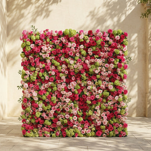 Auryne: Luxury 5D Hot Pink & Green Silk Floral Wall Roll-Up Fabric Backdrop for Vibrant Summer Parties & Events