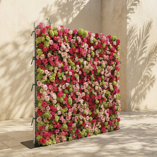 Auryne: Luxury 5D Hot Pink & Green Silk Floral Wall Roll-Up Fabric Backdrop for Vibrant Summer Parties & Events