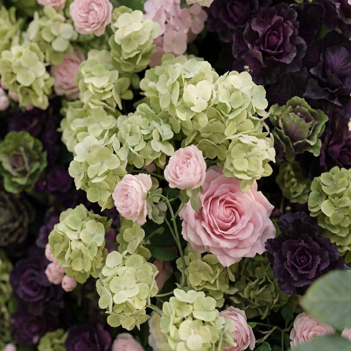 Brina: Luxury 5D Dark Purple & Lime Green Silk Floral Wall Roll-Up Fabric Backdrop for Elegant Weddings & Galas