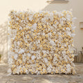 Caelsira: Luxury 5D Champagne & Cream Silk Rose Flower Wall Roll-Up Fabric Backdrop for Grand Estate Weddings