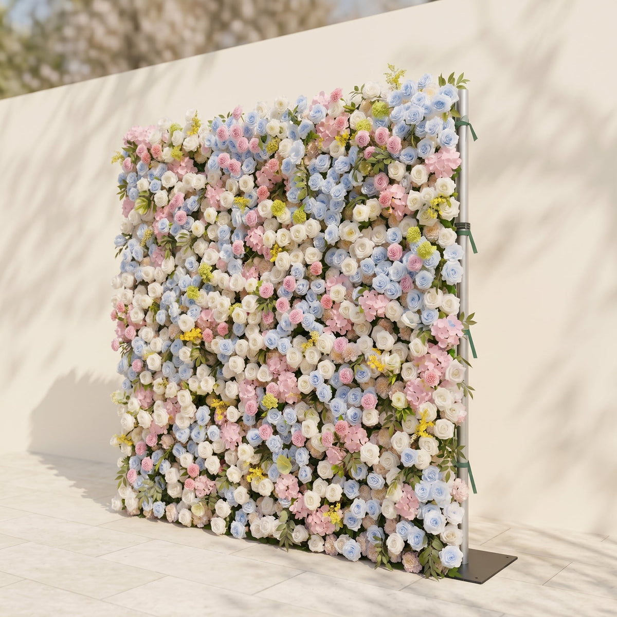 Calora:5D Dusty Blue, Blush Pink & Ivory White Silk Rose Flower Wall Roll-Up Fabric Backdrop for Romantic Weddings & Proposals