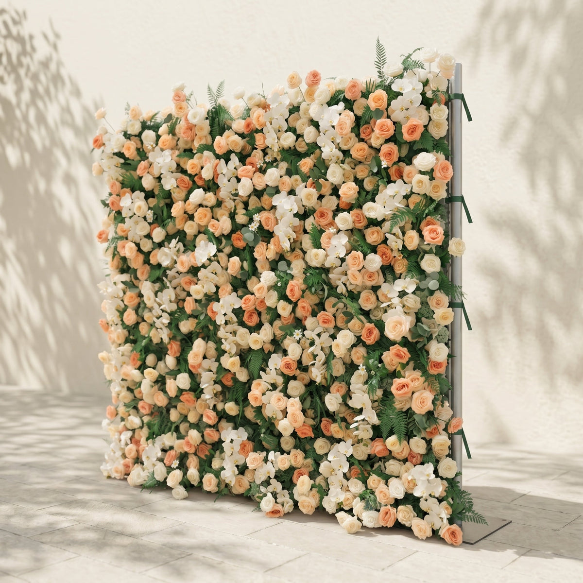 Calorae:Luxury 5D Peach & Ivory Floral Wall with Greenery Roll-Up Backdrop for Rustic Garden Weddings