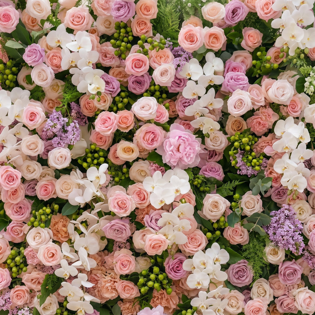 Calrielle:5D Mixed Blush Pink, Peach & Ivory White Silk Rose Flower Wall Roll-Up Fabric Backdrop for Romantic Weddings & Proposals