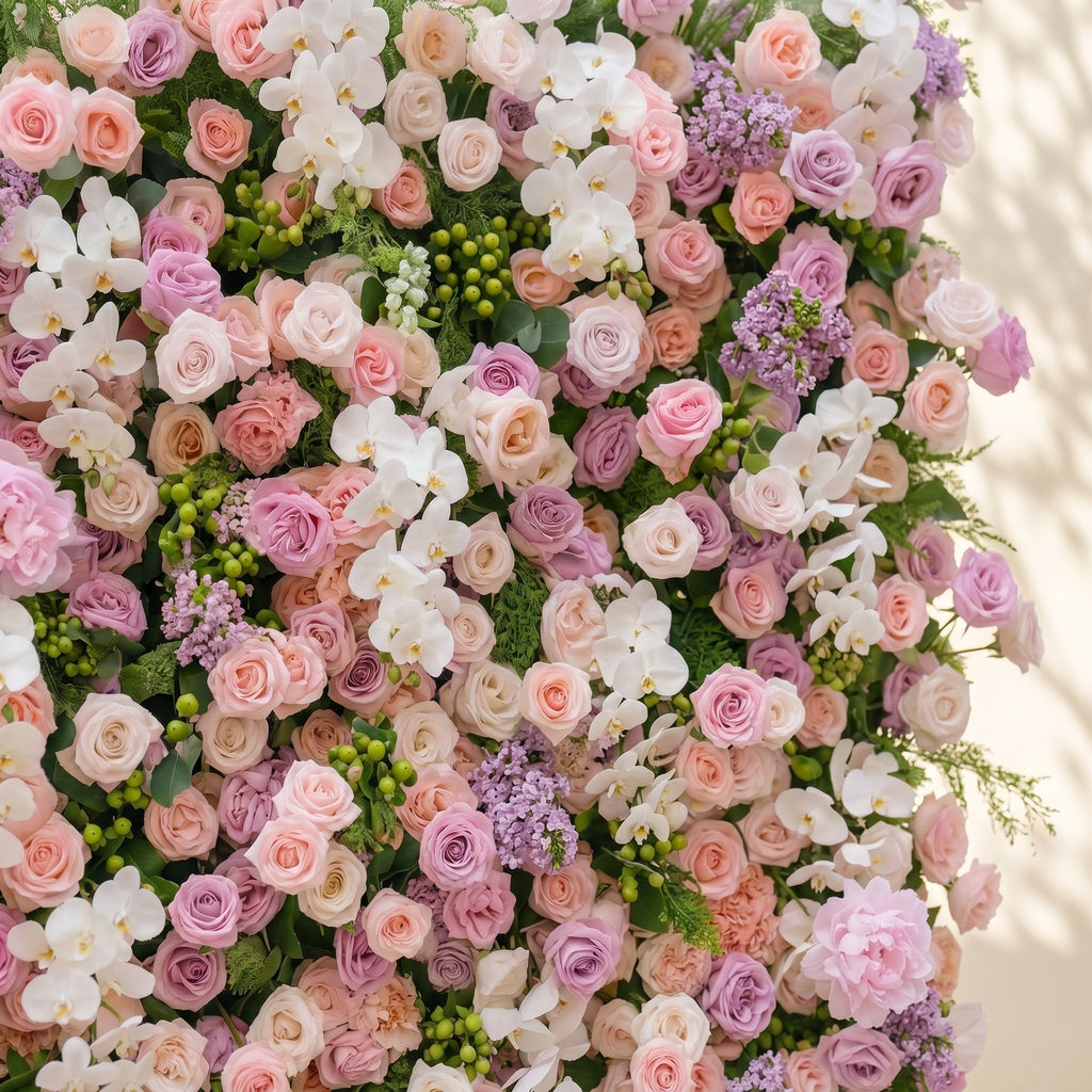 Calrielle:5D Mixed Blush Pink, Peach & Ivory White Silk Rose Flower Wall Roll-Up Fabric Backdrop for Romantic Weddings & Proposals