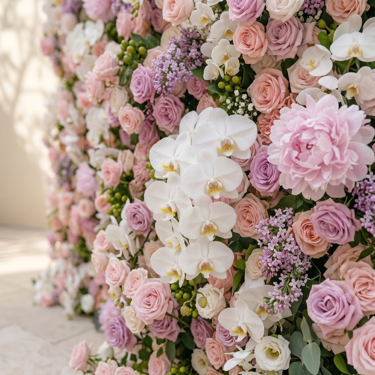 Calrielle:5D Mixed Blush Pink, Peach & Ivory White Silk Rose Flower Wall Roll-Up Fabric Backdrop for Romantic Weddings & Proposals