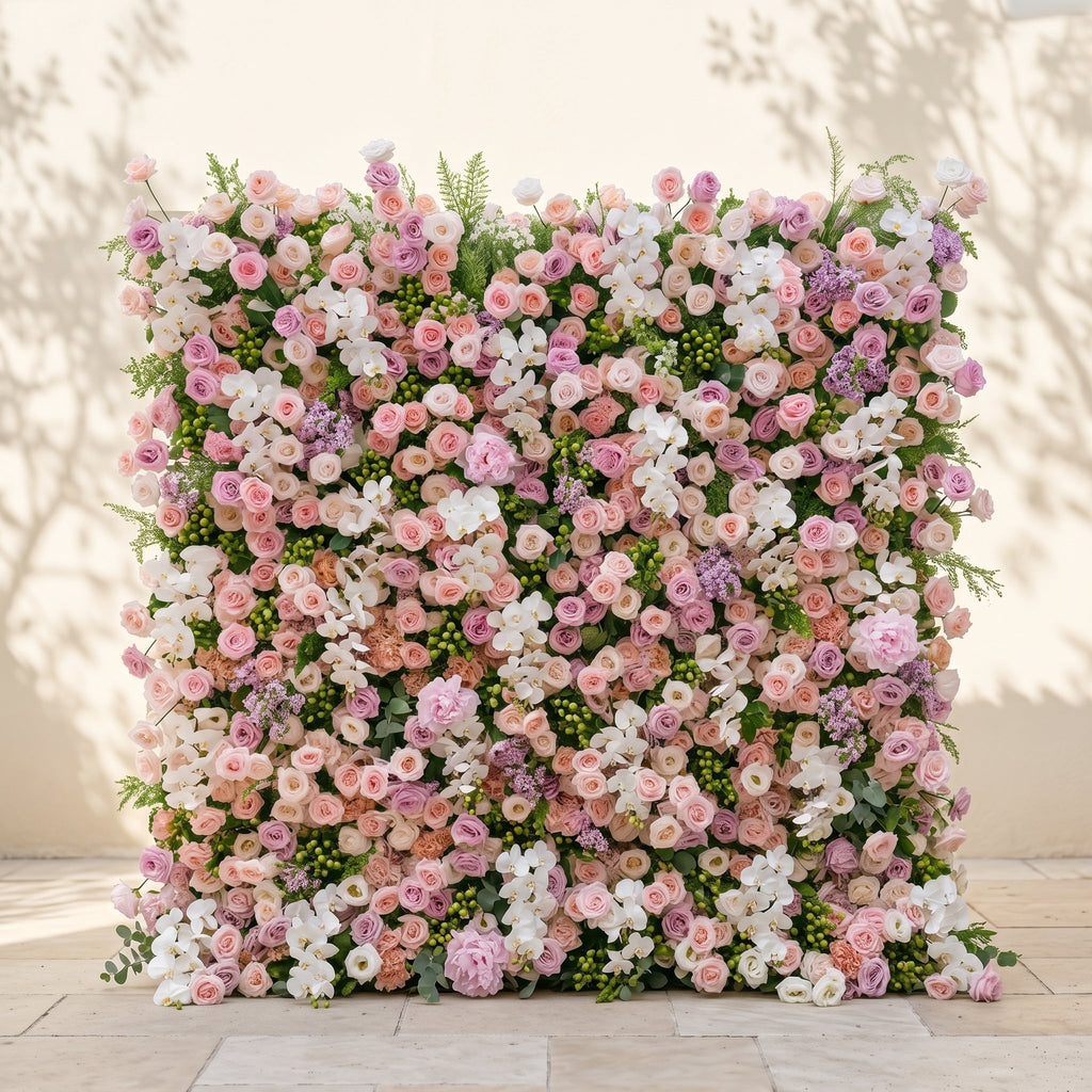 Calrielle:5D Mixed Blush Pink, Peach & Ivory White Silk Rose Flower Wall Roll-Up Fabric Backdrop for Romantic Weddings & Proposals