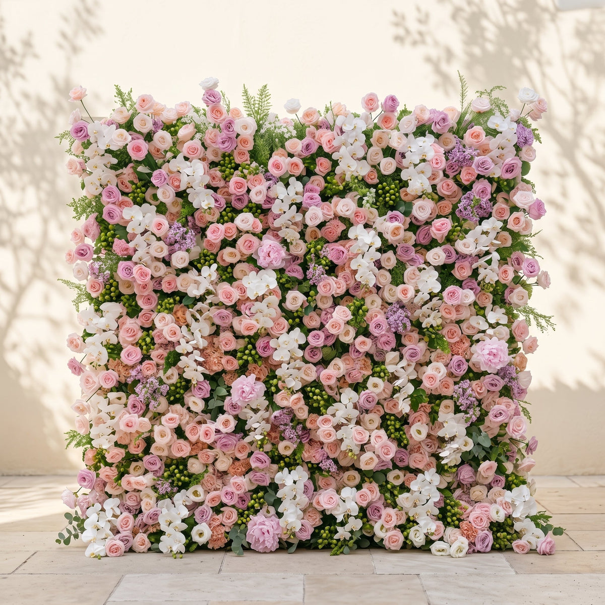 Calrielle:5D Mixed Blush Pink, Peach & Ivory White Silk Rose Flower Wall Roll-Up Fabric Backdrop for Romantic Weddings & Proposals
