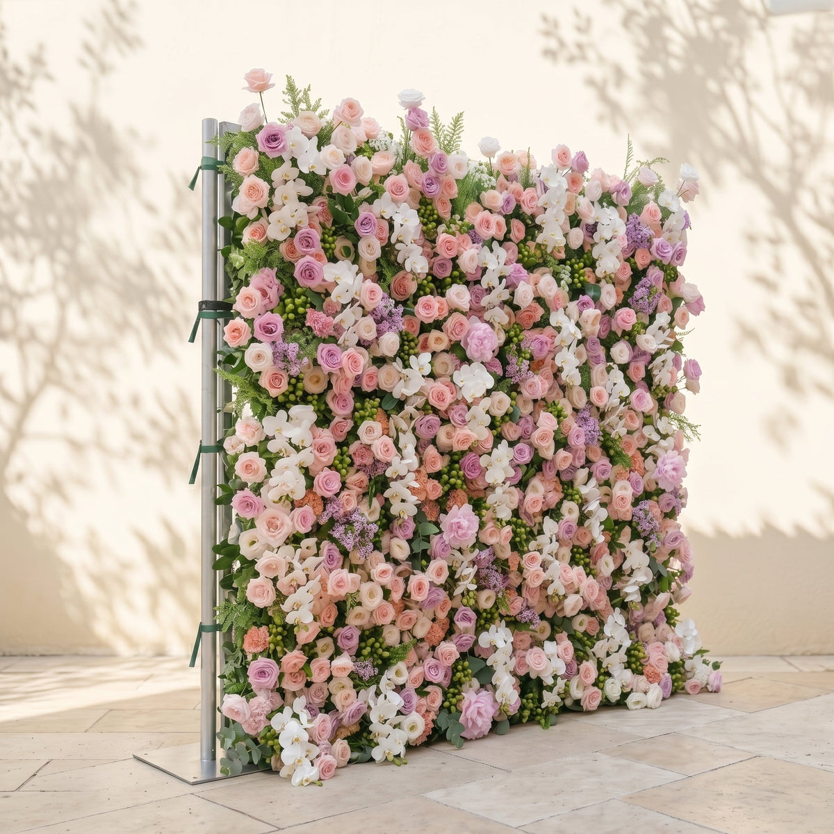 Calrielle:5D Mixed Blush Pink, Peach & Ivory White Silk Rose Flower Wall Roll-Up Fabric Backdrop for Romantic Weddings & Proposals