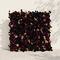 Camilavia: Luxury 5D Black, Burgundy & Gold Silk Floral Wall Roll-Up Backdrop for Opulent Gothic Weddings