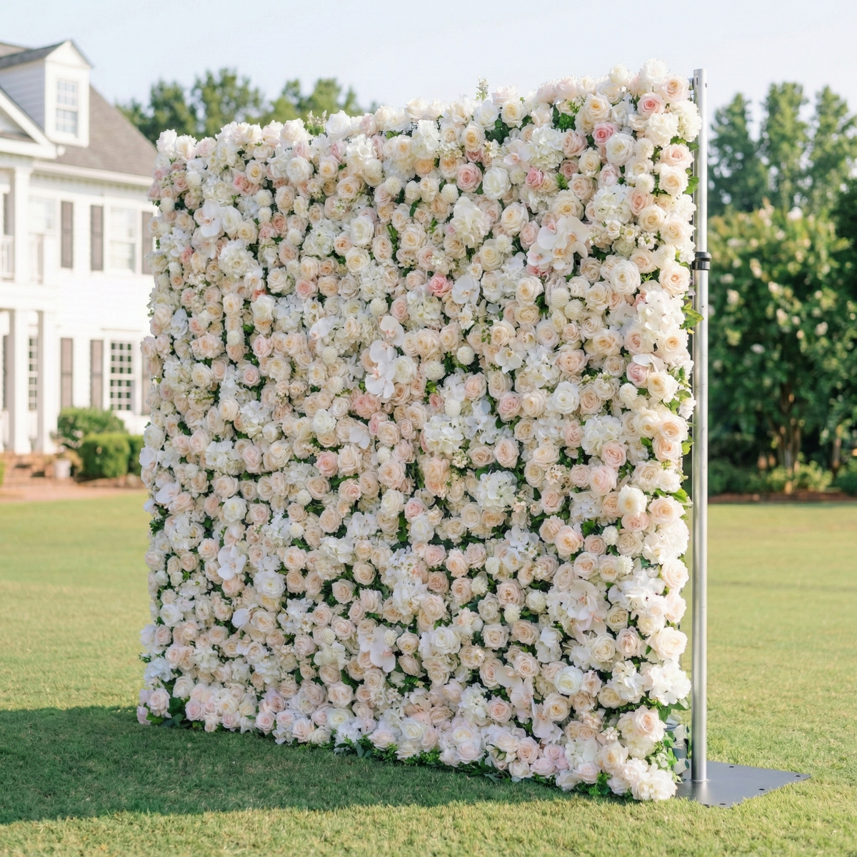 Casey: Premium 5D Soft Blush & White Silk Floral Wall Roll-Up Fabric Backdrop for Dreamy Garden Ceremonies & Elegant Wedding