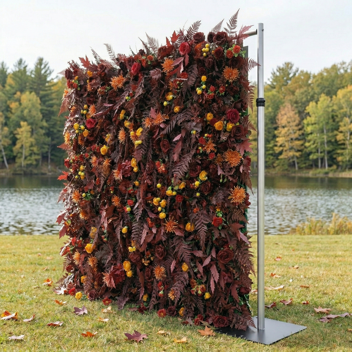 Caterina: 5D Burgundy & Burnt Orange Silk Floral Wall Roll-Up Fabric Backdrop for Vintage Weddings & Events