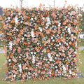 Champagne Apricot White Artificial Silk Rose Flower Wall with Orange Eucalyptus Foliage Floral Wall Panel Shop Backdrop Decor Free Shipping