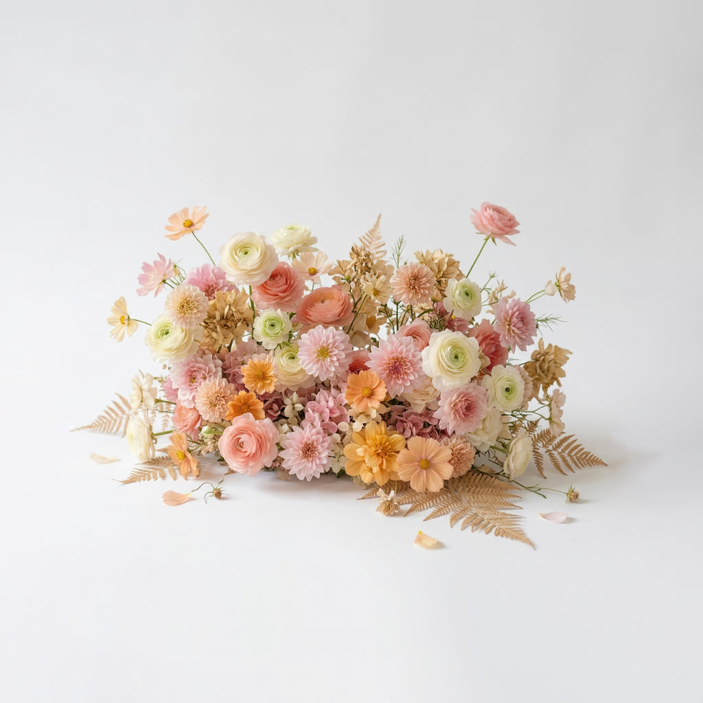 Cirelle: Exquisite Peach & Champagne Butterfly-Shaped Flower Wall Backdrop for Garden Proposals & Weddings