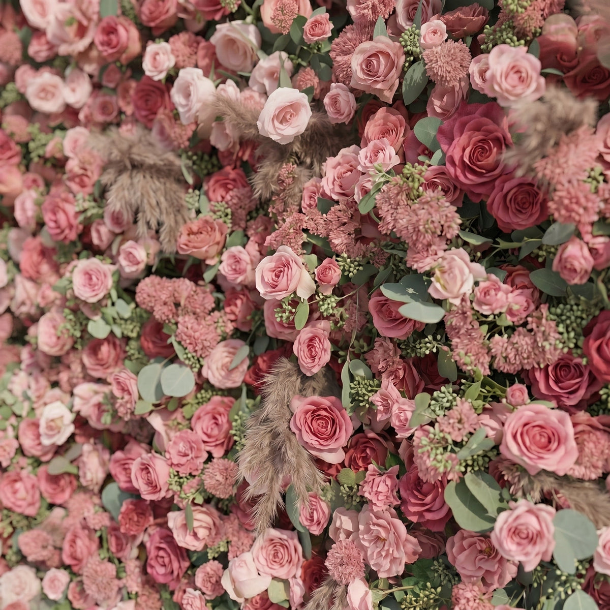 Cloressa: Luxury 5D Dusty Rose & Nude Pink Silk Floral Wall with Dried Pampas Grass for Modern Weddings