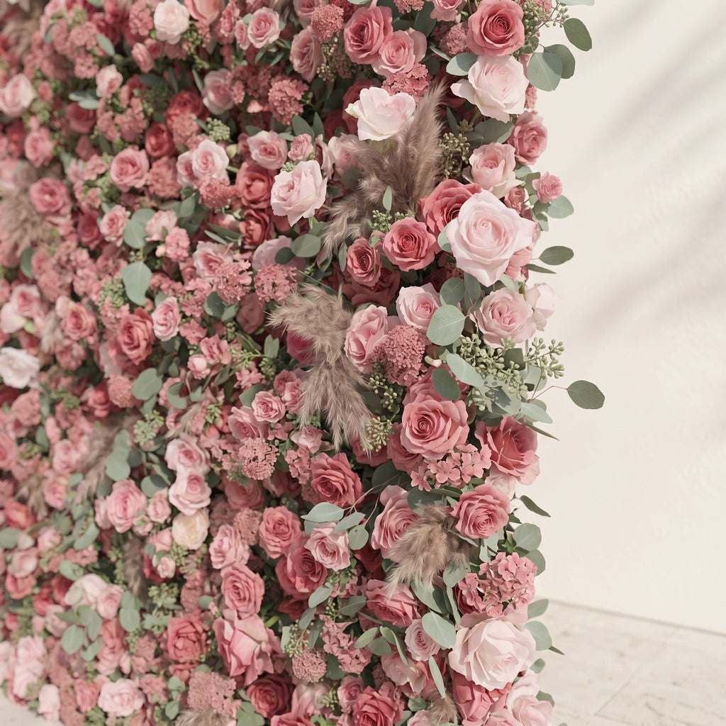 Cloressa: Luxury 5D Dusty Rose & Nude Pink Silk Floral Wall with Dried Pampas Grass for Modern Weddings