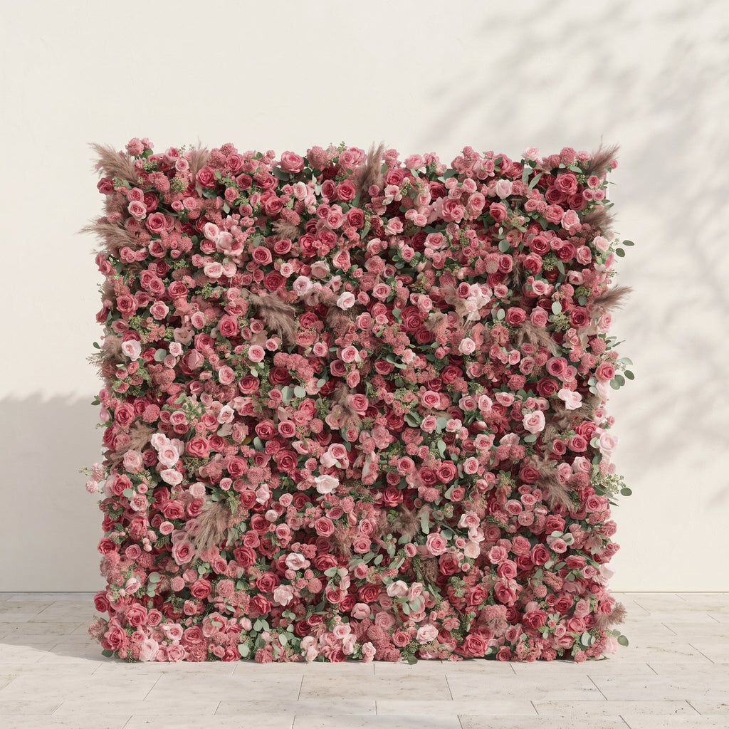 Cloressa: Luxury 5D Dusty Rose & Nude Pink Silk Floral Wall with Dried Pampas Grass for Modern Weddings