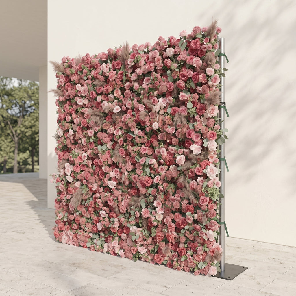 Cloressa: Luxury 5D Dusty Rose & Nude Pink Silk Floral Wall with Dried Pampas Grass for Modern Weddings